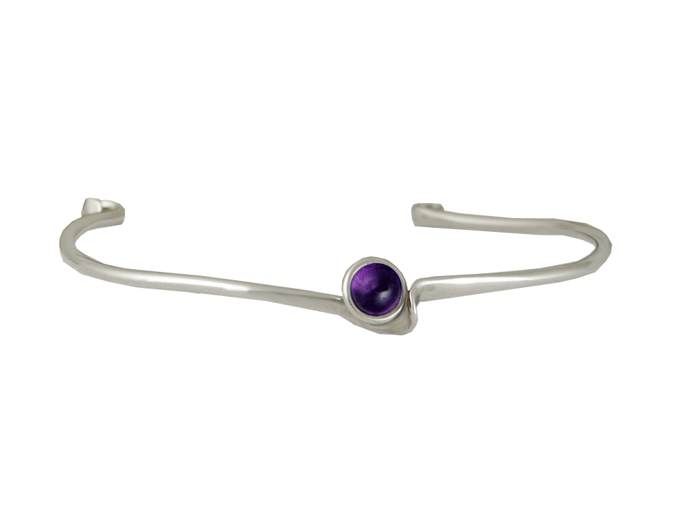 Sterling Silver Wave Cuff Bracelet With Amethyst